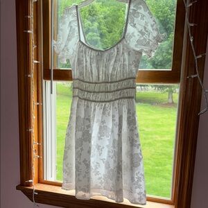 White Floral Dress with Sheer Sleeves